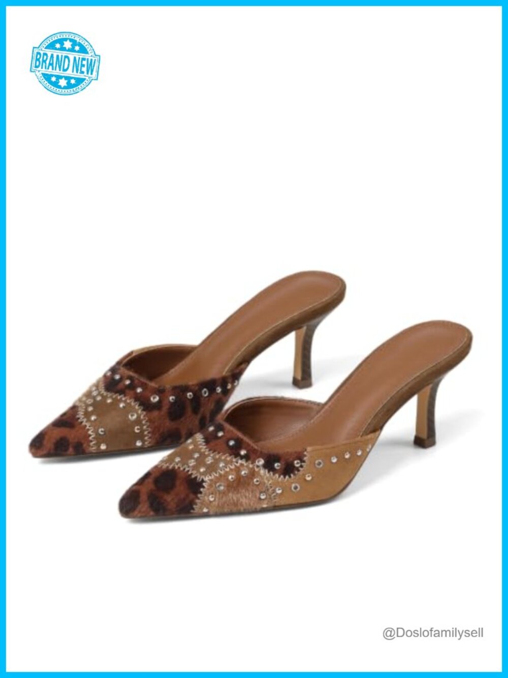 Kitten Heel Mules Pointed Toe Studded Slip-On Western Pumps